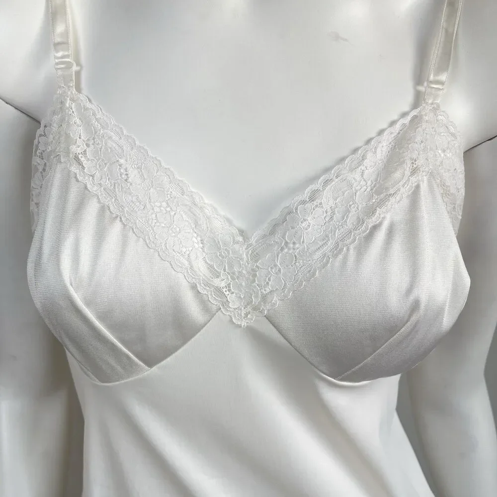 Vintage Vanity Fair Slip Dress Nylon Silky Lace Trim Size 34 Boho Fairy Romantic